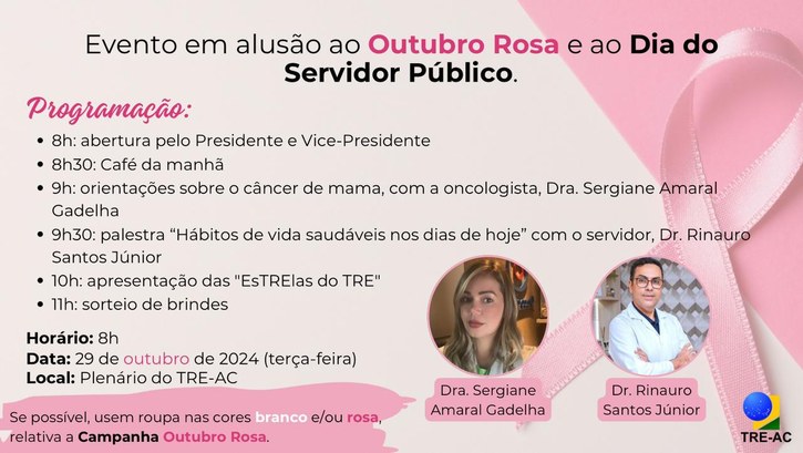 Encontro abordará prevenção ao câncer de mama e hábitos de vida saudáveis, com a participação de...