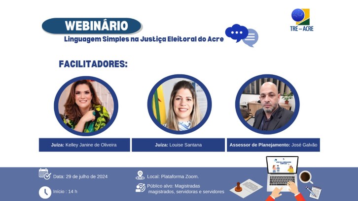 Evento online incluirá uma exposição sobre a Política de Linguagem Simples da Justiça Eleitoral